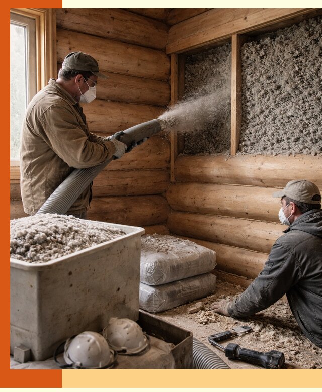 Утепление дома из бруса эковатой в Краснотурьинске