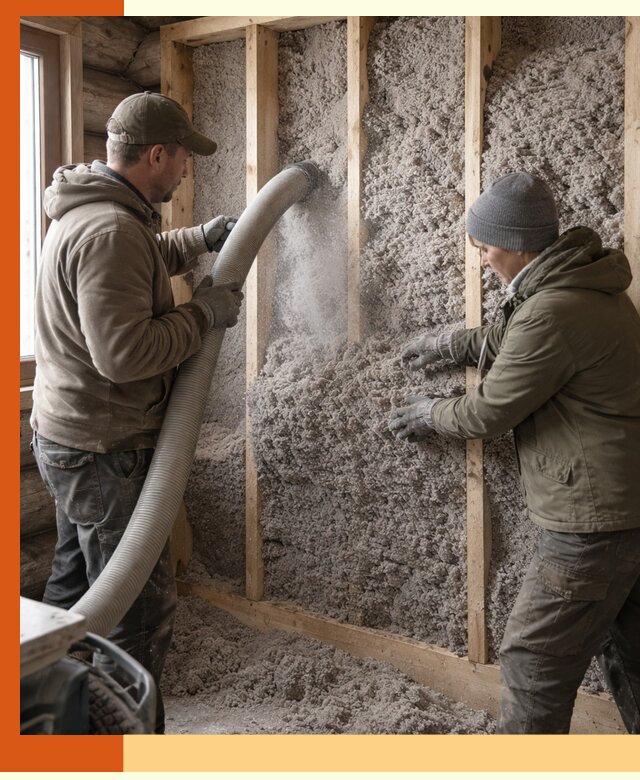 Утепление бревенчатого дома эковатой в Краснотурьинске