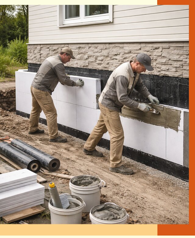 Утепление фундамента снаружи в Краснотурьинске от 4466 руб. за м² | ТепломастерКту