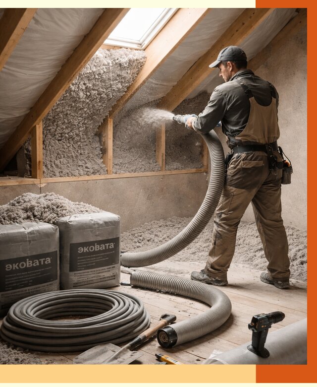 Утепление мансарды эковатой в Краснотурьинске от 2339 руб/м2 — монтаж, задувка, цена | ТепломастерКту