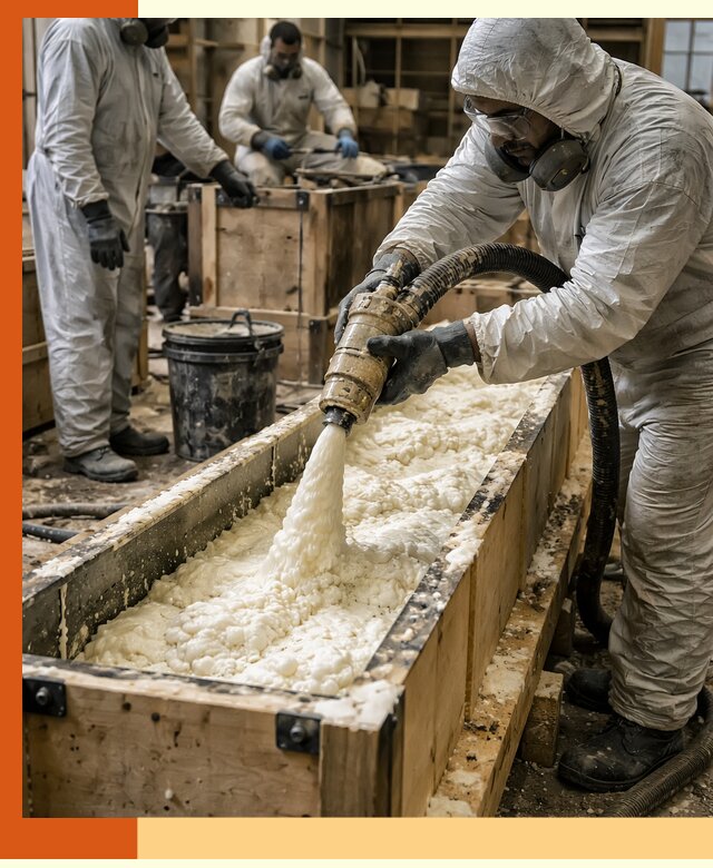 Заливка пенополиуретана в формы для утепления в Краснотурьинске